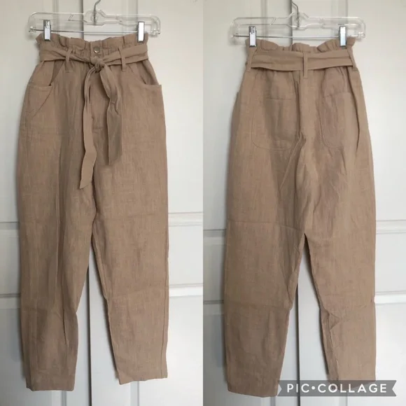 Vici Top Notch High-Rise Woven Paperbag Belted Trousers | S - Picture 5 of 9